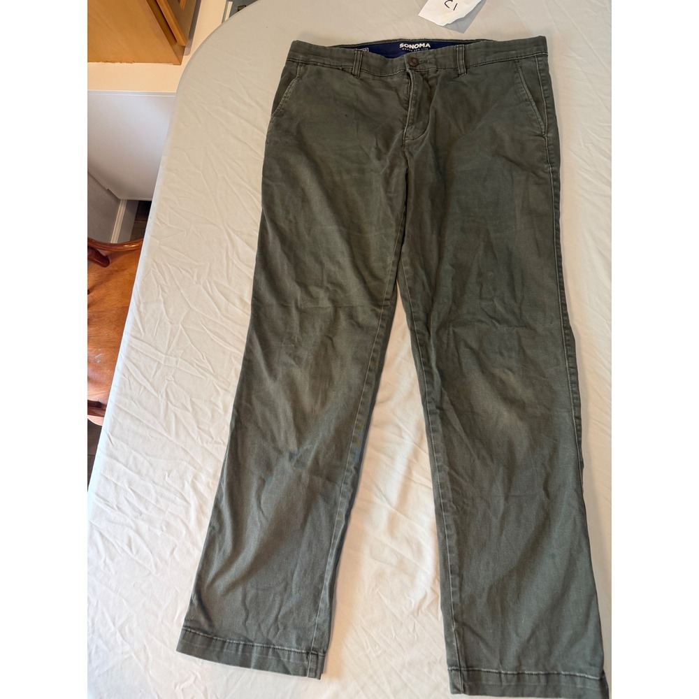 Sonoma Goods For Life Flexwear Mens Chino Pants Olive Green 36x32 Straight Leg